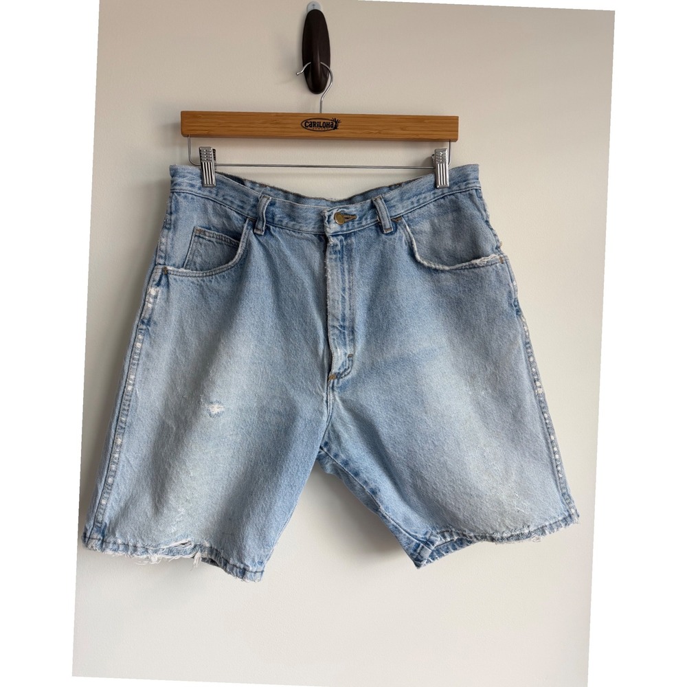 Wrangler Mens Distressed Denim Shorts 34 Light Blue Y2K Minimalist Boho Preppy